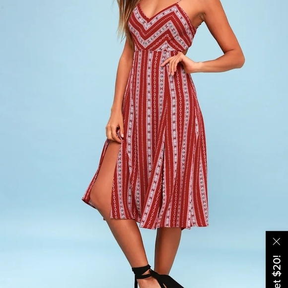 NWOT Lulu's Red and Brown Halter Sundress with Slit - Picture 1 of 6